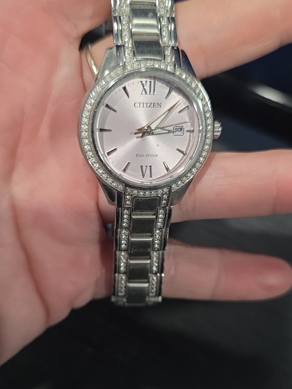 Citizen Silver Bracelet Watch with Pink Dial and Crystal Accents
